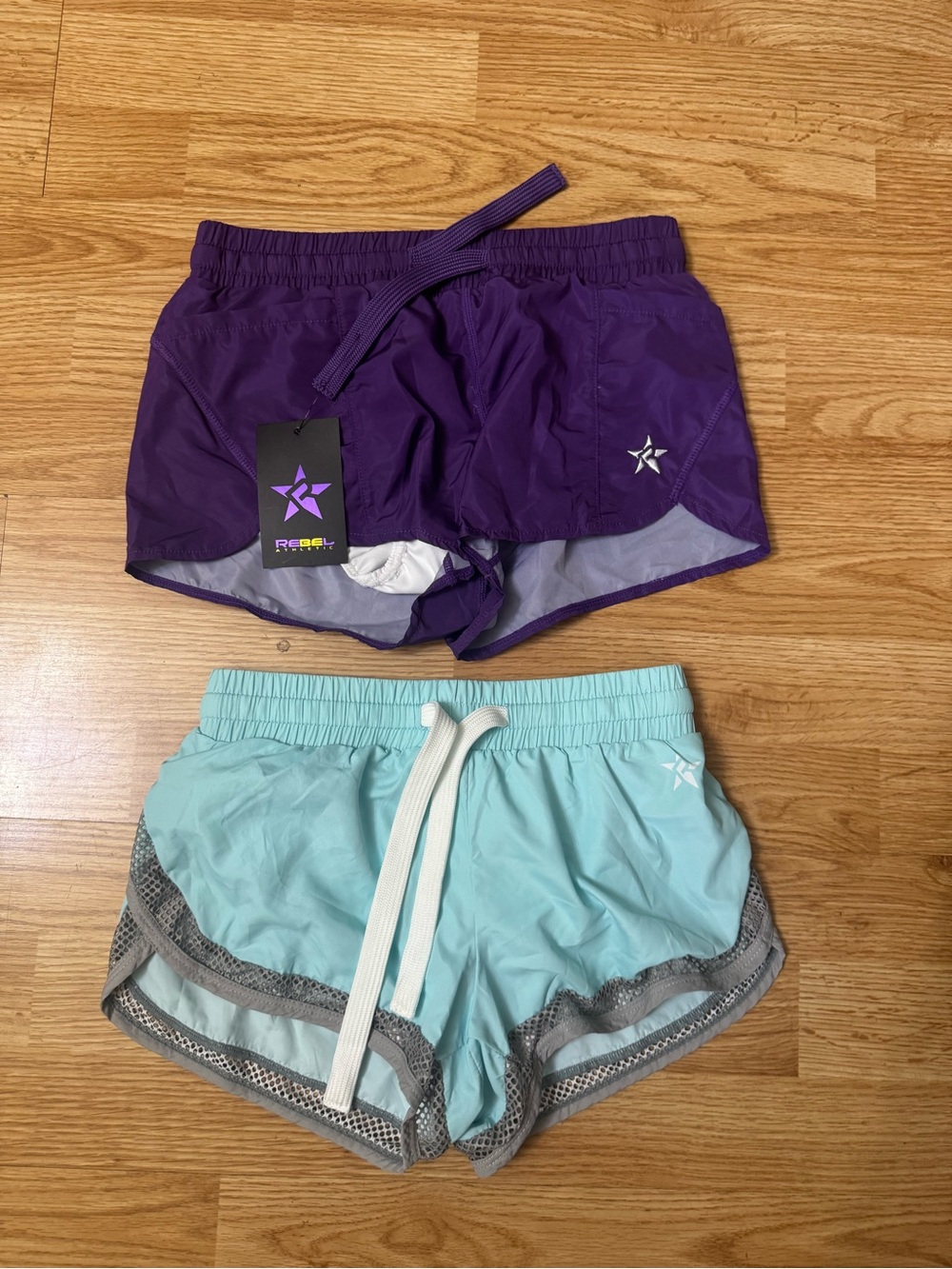 Rebel Athletic Kids' Purple and Mint Drawstring Shorts - 2 Pack